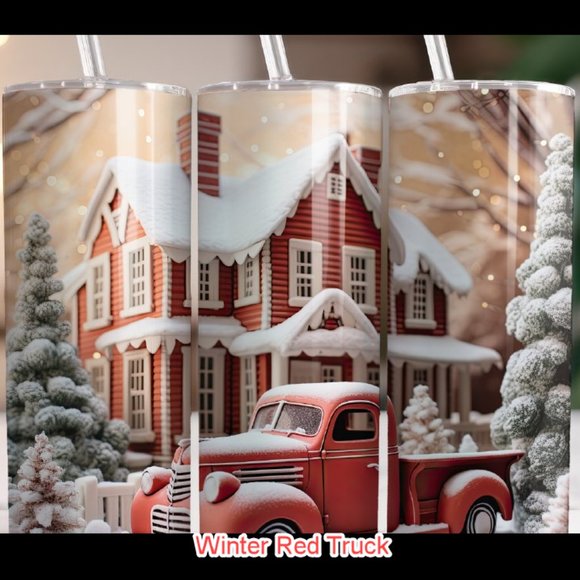 Hand Crafted Other - Winter Scene  20oz SS skinny tumbler & lid-  holiday themes- CHOOSE Named Scene
